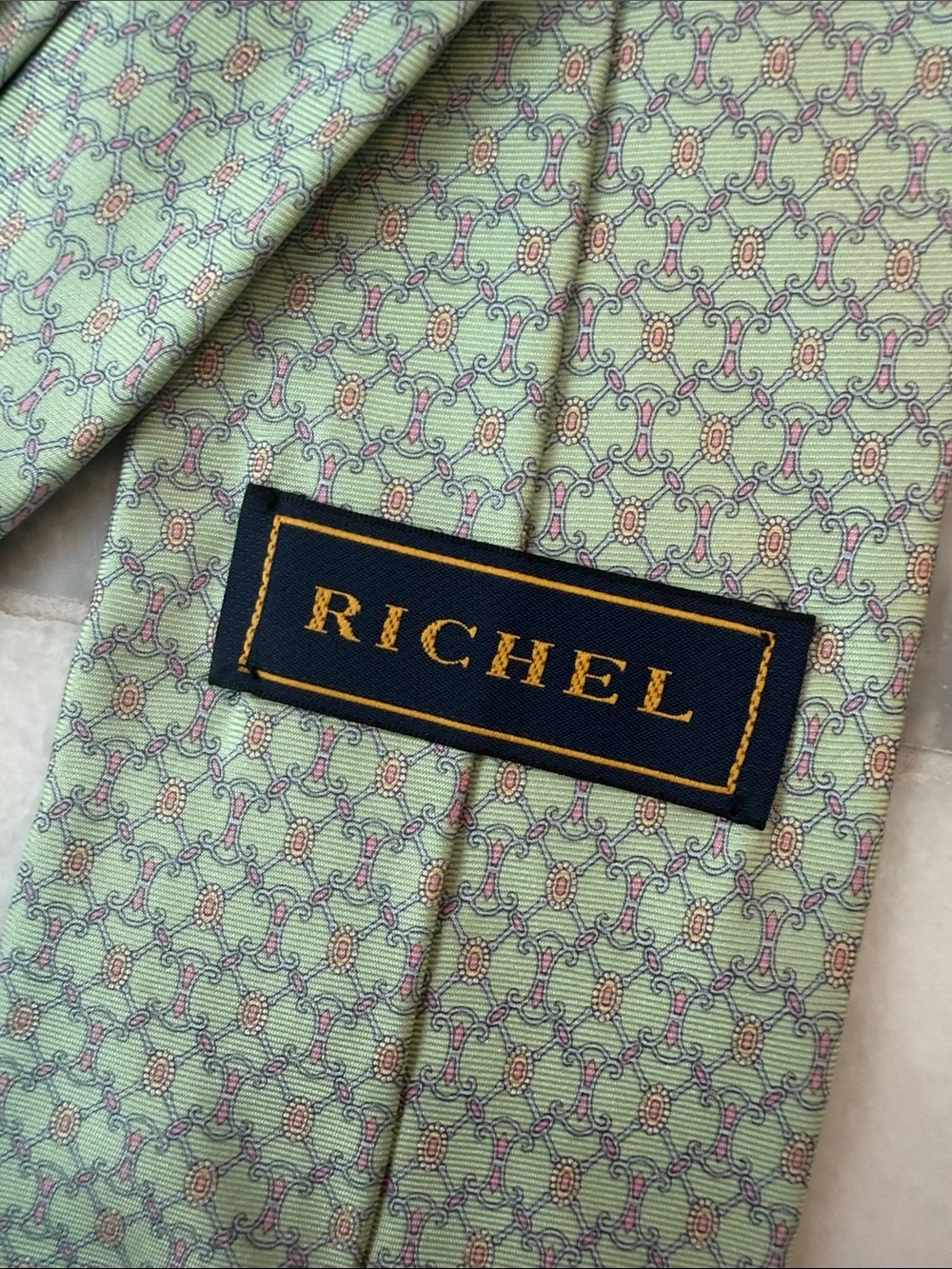 Men's Mint Green Patterned Silk Tie